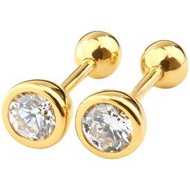 【両耳セット】 ピアス 18金 18K 20G ゴールド ラボグロウンダイヤモンド 0.2ct ジュエル フクリン留め 覆輪 ボディピアス 耳たぶ 軟骨ピアス 耳用 イヤーロブ 軟骨用 バーベル ストレートバーベル シンプル