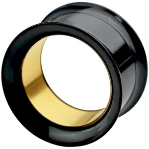 ボディピアス ブラック&ゴールド フレッシュトンネル 0G 00G 12mm 14mm 16mm 19mm 22mm 拡張 ラージホール ラージゲージ イヤーロブ メンズ レディース