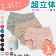 超立体ショーツ 3枚セット ショート丈 やや浅ばき 最高級スーピマコットン レディース ショーツ ボディヒ…