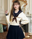 コスプレ 制服 セーラー服 長袖 ブラウス クロップド丈 スカート リボン セット 3点セット S M L 2L クリーム ベージュ ネイビー 女子高生 高校生 中学生 JK 学生 仮装 衣装 お揃い 双子コーデ ガーリー 大人可愛い ハロウィン