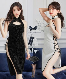 コスプレ 大人 仮装 チャイナドレス セクシーコスプレ 5点セット Tバックショーツ 猫耳 カチューシャ ストッキング レースグローブ スリット レース 花柄 ランジェリー セクシーランジェリー ベビードール ボディコン ハロウィン