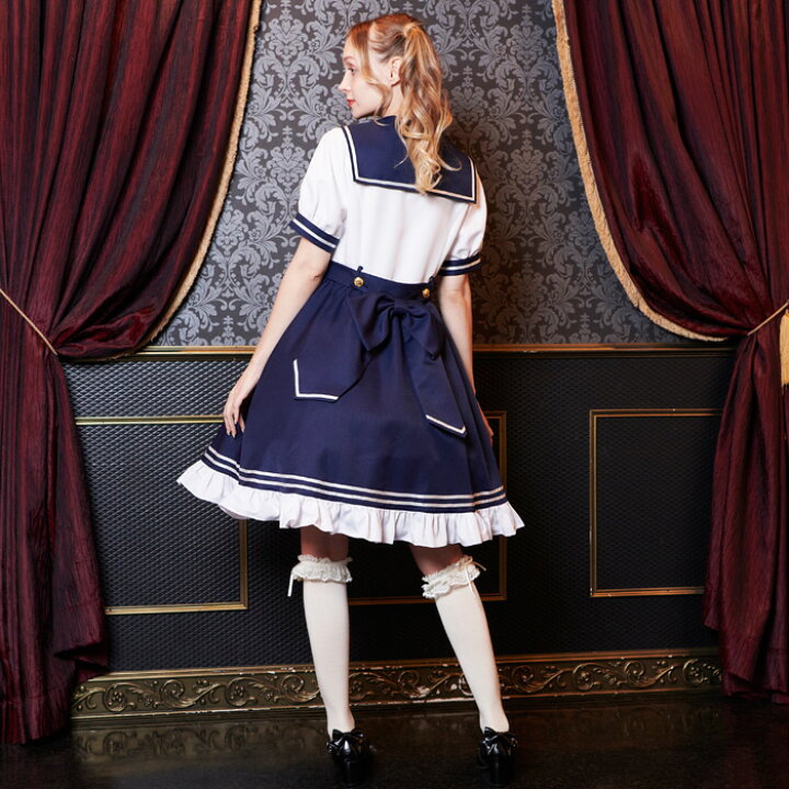 楽天市場 ベルト付セーラータックワンピース ロリータ スカート コスプレ ゴスロリ ゴシック パーティー 発表会 可愛い リボン フリル ワンピース セーラーワンピース コスプレ衣装 あす楽 ボディーライン