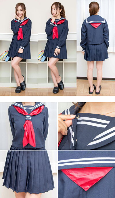 紺地長袖セーラーコスプレセーラー服制服女子高生ブレザーS〜5Lサイズあり3点セットcostume217衣装