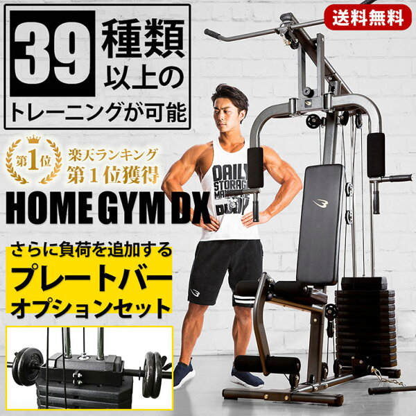 ホームジムDX  プレートバーオプション(プレートセット)付き BODYMAKER ボディメーカー セット ラック トレーニングマシン ラットプルダウン チェストプレス マルチトレーニング ラットプル下半身 筋トレ