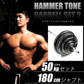 BODYMAKER（ボディメーカー）ハンマートーンバーベル 50kgセット シャフト180cm ダンベル バーベル ベンチプレス 筋トレ トレーニング器具 可変式ダンベル 2個セット プレート ダンベルプレート インクラインベンチ 25kg 2個 ダンベル50Kg