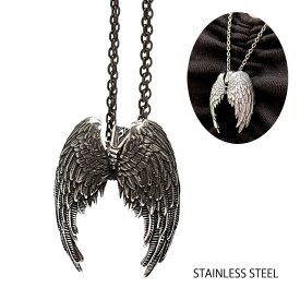 ネックレス エンジェルウイング 天使の翼 フェザー メンズネックレス ごつめネックレス ステンレスネックレス