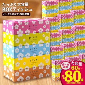 ティッシュ ティッシュぺーパー 「 大容量 Boxティッシュ (プラムファッションティッシュ) / 選べる内容量(最大80箱(5箱入り×16セット) [ 送料無料 ボックスティッシュ ティッシュー コンパクト まとめ買い 大容量 オフィス 業務用 ]