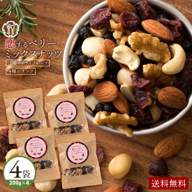 ミックスナッツ 「贅沢ベリーの恋するベリーミックスナッツ800g(200g×4)」 送料無料 [ 無塩 無添加 クランベリー ブルーベリー セット アーモンド くるみ カシューナッツ ]
