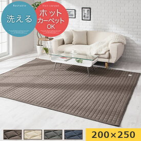 ラグ ラグマット 200×250cm 洗える 滑り止め ホットカーペット対応 床暖房 キルト生地 ブラウン/アイボリー/グレー/ネイビー CPT000204