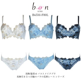 ブラショーツセット 美胸 脇寄せ バストメイクブラ 美胸引き立つ大輪のバラの花柄レース シリーズ