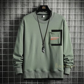 トレーナー メンズ 長袖 スウェット プルオーバー 切り替え 重ね着風 胸ポケット 英字プリント 薄手 トップス メンズトレーナー ロンT 細身 カジュアル スポーツ 秋コーデ ルームウェア 春 春服