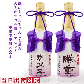 喜寿 祝い 焼酎 720ml×2本セット 名入れ 『紫のちゃんちゃんこを着た 名入れラベル酒』 ＜本格麦焼酎×2本セット＞ 【白ボトル 名入れ お酒 喜寿祝い プレゼント 父 男性 77歳 77才 誕生日 卒寿 90歳 贈り物 ギフト 祖母 祖父 ちゃんちゃんこ酒 ペアボトル お祝い】