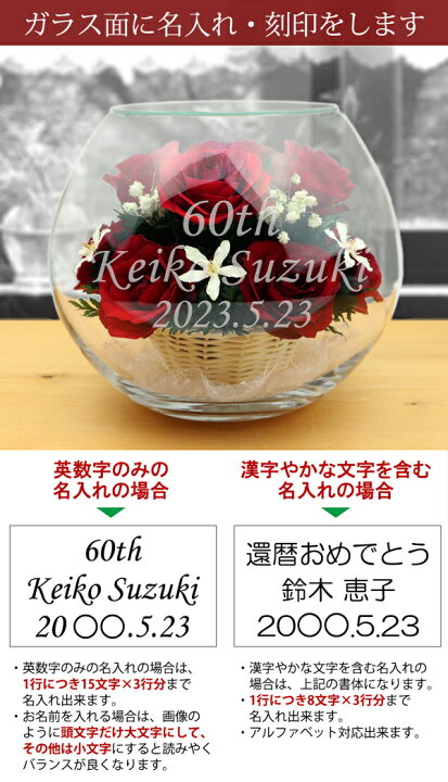 楽天市場 生花が数年もちます ハッピーマザーフラワー 赤色tb 名入れあり 還暦 プレゼント バラ 母 プリザーブドフラワー 古希 喜寿 米寿 誕生日 刻印 退職祝い ガラス 贈り物 オンリーワンギフト 感謝 還暦祝い 60歳 女性 赤いちゃんちゃんこか還暦tシャツ