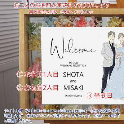 楽天市場 似顔絵イラスト入り ウェルカムボード A3サイズ 背景イラストなし イーゼル付き 結婚式 ガーデンウェディング 前撮り写真 フォト ウェディング 似顔絵 イラスト 図案 プリザーブドフラワー 花 サンクスボード プレゼント 絆を深める応援団 楽天市場店