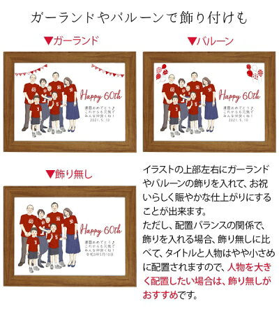 楽天市場 還暦祝い プレゼント 新スタイルの似顔絵 赤い還暦tシャツを着せてお揃いで描く 家族絵 5名様 横向き 家族 父 母 両親 子供 孫 3世代 イラスト 絆を深める応援団 楽天市場店