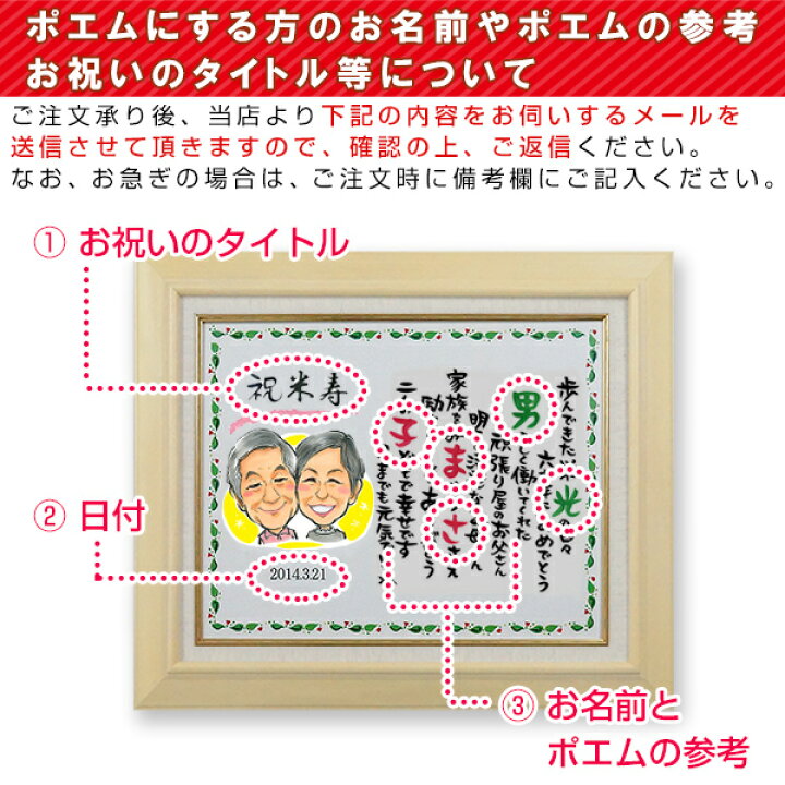 楽天市場 米寿 お祝い 似顔絵tvチャンピオンが描く笑顔絵ポエム キャンバス額入りタイプ 似顔絵 1 2名様 歳 プレゼント 米寿祝い 男性 父 祖父 名入れ 名前詩 お名前 ポエム ネームポエム 黄色いちゃんちゃんこか米寿tシャツプレゼント付き 絆を深める
