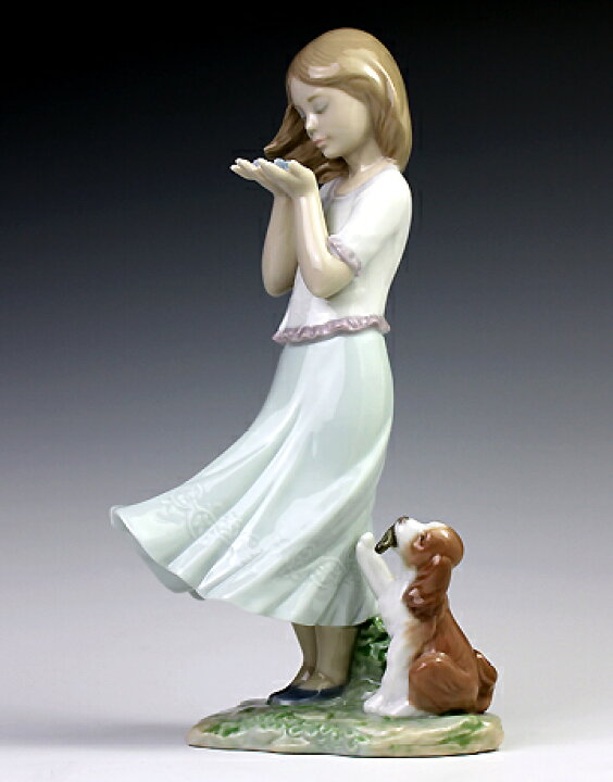 楽天市場】リヤドロ（Lladro リアドロ 陶器人形 置物） 犬と少女 風に 