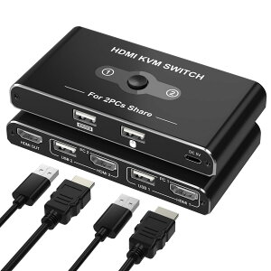 KVM�X�C�b�` HDMI 2����1�o�� KVM �ؑ֊� �p�\�R��2�� �L�[�{�[�h/�}�E�X/�f�B�X�v���C1�䋤�L�ł���؂�ւ��� 4K@60Hz�f���o�� �|�[�g�ɑ}�������̊ȒP�ڑ� LED���C�g USB �؂�ւ��� HDMI �ؑ֊� PC