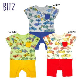 【50％off SALE】【BIT'Z ビッツ】B233019◇レーシングカー柄ロンパス◇レーシングカーがいっぱい！一緒にかっこよくお出かけ！【ベビー＆キッズ服】◎メール便可