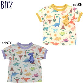 【30%off SALE】【BIT'Z ビッツ】B207063◇恐竜切り絵総柄Tシャツ◇胸元のプテラノドンワッペンの釦を開けるとカワイイ仕掛けが！【ベビー＆キッズ服】◎メール便可