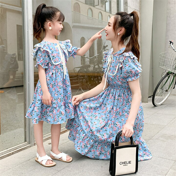 楽天市場 親子ペア リンクコーデ ワンピース 花柄 ママと娘 家族お揃い 親子ペアルック 女の子 韓国 可愛い ママ キッズ レディース 出産祝日 プレゼント おしゃれ ボニール