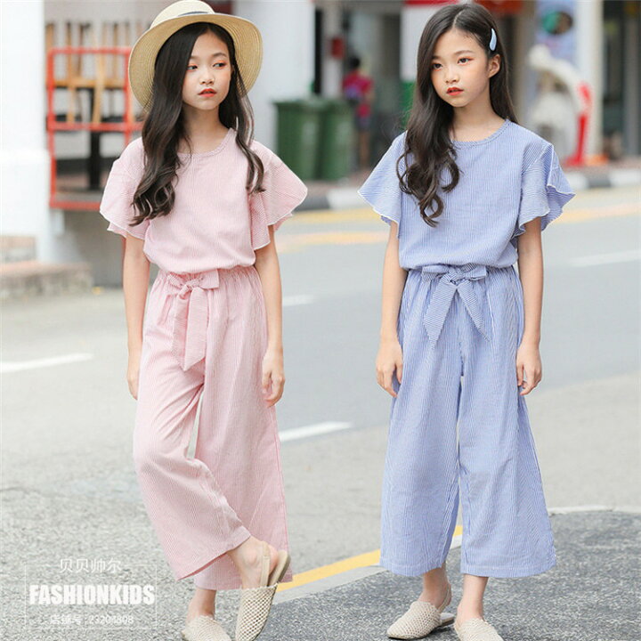 楽天市場 韓国子供服 キッズ セットアップ おしゃれ 夏 女の子 ガウチョパンツ ワイドパンツ セットアップ カジュアル ストライプ キッズ服 キッズファッション ガールズ ボニール