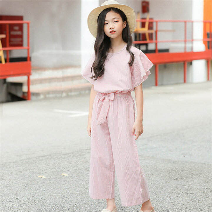 楽天市場 韓国子供服 キッズ セットアップ おしゃれ 夏 女の子 ガウチョパンツ ワイドパンツ セットアップ カジュアル ストライプ キッズ服 キッズファッション ガールズ ボニール