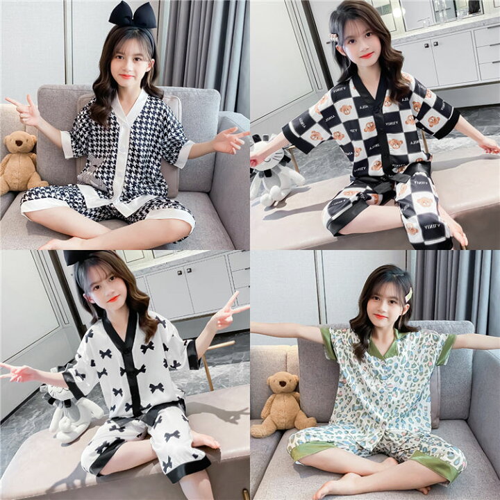 楽天市場 ４type選べる キッズ パジャマ 韓国 女の子 パジャマ パンツセット 春夏 半袖 クマ柄 子供服 ルームウェア 寝巻き かわいい 子供 ネグリジェ 部屋着 ジュニア 寝間着 女児 クロップドパンツ 七分丈 110 170cm ボニール