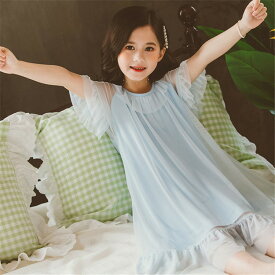 キッズ ネグリジェ 韓国 女の子 パジャマ ワンピース 春夏 半袖 子供服 ルームウェア 寝巻き かわいい 子供 ネグリジェ ワンピース 部屋着 ジュニア 寝間着 女児 110-160cm