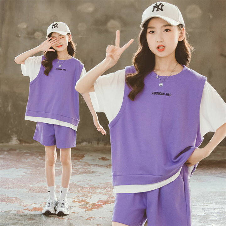 楽天市場 韓国子供服 女の子 セットアップ シャツ 重ね着風 半袖 ショートパンツ スポーツウエア 子供服 セットアップ オシャレ ガールズ 可愛い 小学生 中学生 1 170cm ボニール