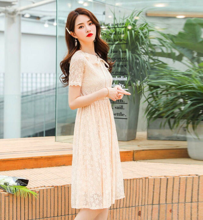 楽天市場 白ワンピース レディースワンピイース カジュアルワンピース 韓国風 夏 無地 レースワンピース レディース服 ワンピ おしゃれ 3色 ボニール