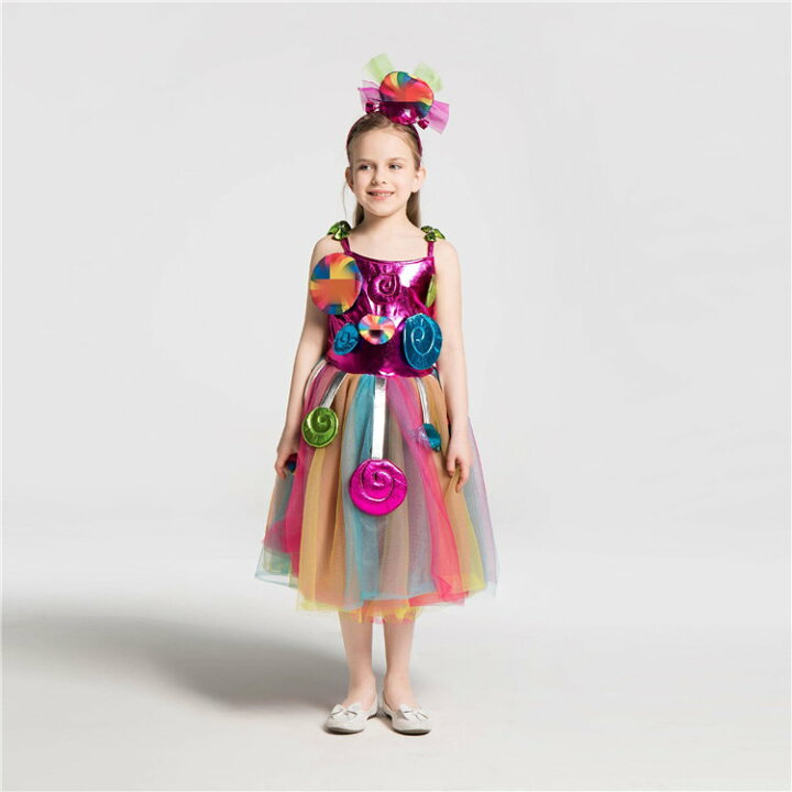 楽天市場 ハロウィン 衣装 子供 キャンディ コスプレ衣装 お姫様 プリンセス 魔女 コスチューム カラフル ワンピース コスチューム 2点セット 女の子 キャラクター コスプレ衣装 ハロウイン 変装 万聖節 Halloween 学園祭 文化祭 発表会 110 140 ボニール