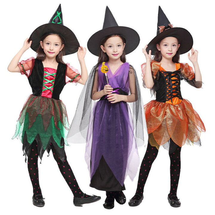 楽天市場 ハロウィン 衣装 子供 魔女 女の子 2点セット ハット付き ウイッチ 妖精 プリンセス コスチューム キャラクター お化け こども コスプレ 衣装 ハロウイン 衣装 女の子 学園祭 変装 ボニール