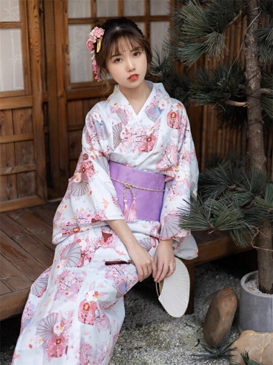 楽天市場】水色 ウサギ 浴衣 単品OR3点セット 着物 ブルー ピンク 桜  