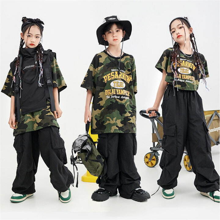キッズダンス衣装 チアガール 半袖 迷彩Tシャツ へそ出し ベスト ロングパンツ ヒップホップ k-pop 男の子 女の子 子供服 ダンス 衣装 ジャズダンス ストリート ステージ衣装 応援団 演出服 おしゃれ レッスン レディース メンズ DANCE ダンスウェア ジャッズ ... 迷彩 キッズ ダンス衣装 セットアップ 半袖シャツ 女の子 男の子 ゆったり おしゃれ カジュアルシャツ トップス ロンパン Tシャツ タンクトップ ヒップホップ ジャズダンス 韓国 k-pop 発表会 演出服 応援団 団体服 原宿系 ストリート系 かっこいい 派手スーツ 個性派