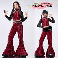 キッズ ダンス衣装 ジャズ 子供服 発表会 女の子 ブラック メッシュ 長袖Tシャツ レッド トップス へそ出…