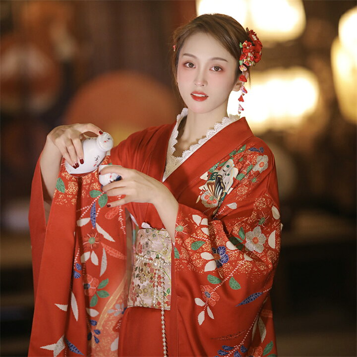 楽天市場】浴衣 花柄 ワインレッド セット レディース 蝶柄 着物