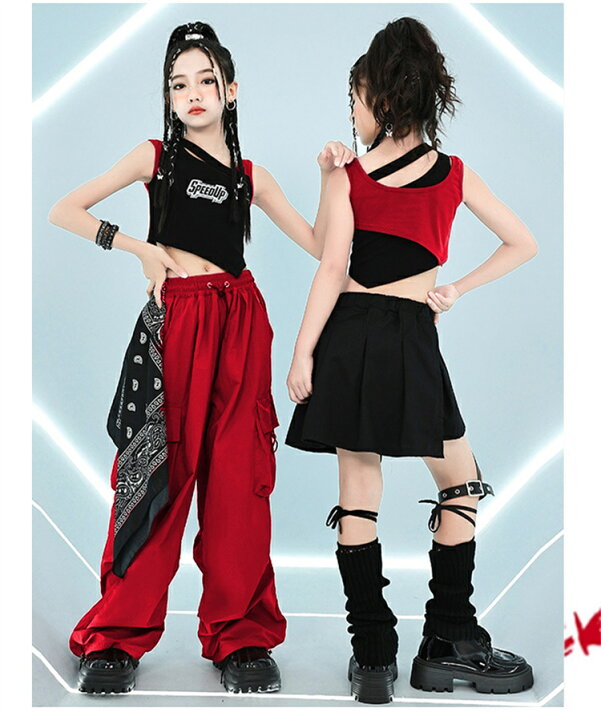 楽天市場】赤黒 セットアップ キッズ ダンス 衣装 ダンス ヒップホップ 