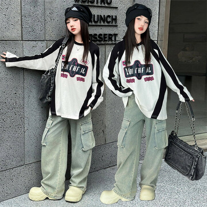 楽天市場】韓国子供服 tシャツ 長袖 女の子 ゲームシャツ 可愛い 白黒 