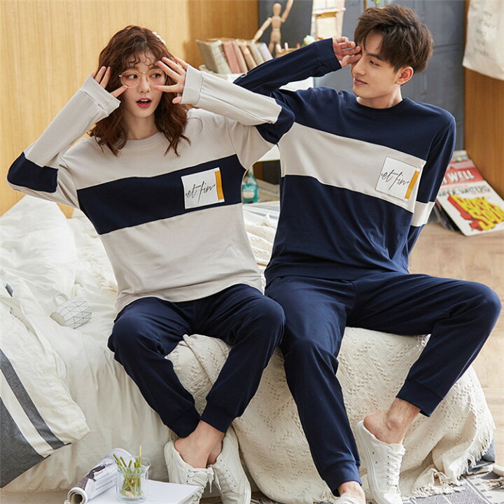 楽天市場 ペアルック パジャマ 春秋 ペアパジャマ カップル ルームウェア ペアお揃い ナイトウェア セットアップ 部屋着 レディースパジャマ メンズパジャマ カップル 結婚祝い バレンタイン プレゼント 出産祝い ボニール