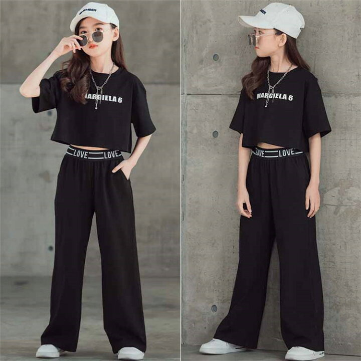 楽天市場 キッズ ダンス衣装 セットアップ へそ出し K Pop ヒップホップ ジャズ 女の子 ストリート 原宿 セットアップ 女の子 スーツ風 黒シャツ 黒パンツ 舞台 韓国 ダンスウェア 演出服 おしゃれ ステージ 発表会 ボニール