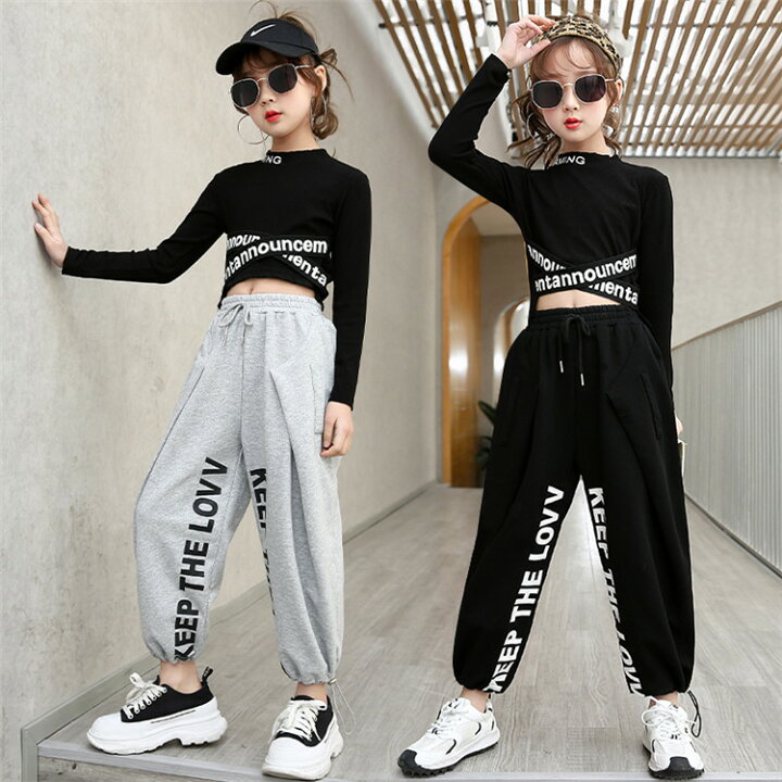 楽天市場 韓国子供服 セットアップ キッズダンス衣装 ヒップホップ ストリート トップス パンツ へそ出し Hiphop ステージ衣装 応援団 ジャズ ダンス 女の子セット 発表会 派手 ダンスウェア 2点セット トップス 長袖 練習着 団体服 Jazz 発表会 人気 ボニール