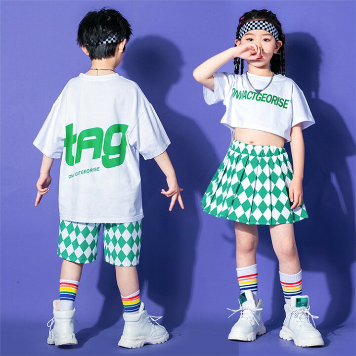 楽天市場】チアガール グリーン チェック柄 ダンス衣装 キッズ  