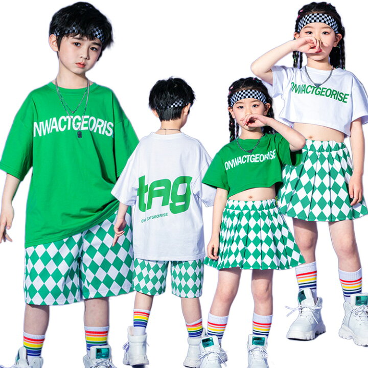 楽天市場】キッズダンス衣装 セットアップ 緑 チアガール チェック 