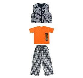 キッズダンス衣装 子供服 セットアップ シャツ パンツ ベスト チェック Tシャツ 長ズボン 3点セット 女の子 男の子 ダンス衣装 子供服 ヒップホップ ダンス衣装 ストリート 演出服 体操服 レッスン ダンスウェア ジャッズ hiphop 単品販売 110-180