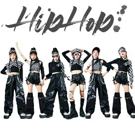 黒系 ダンス キッズ 女の子 チェック柄 レザー へそ出し ダンス衣装 ガールズ チェック柄 レザーズボン 長ズボン ダンスウェア 発表会 応援団 イベント ジュニア カッコイイ 普段着 jazz K-POP オシャレ DANCE 110~170