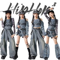 「今だけ！P5倍」 子供服 キッズ デニム キャミソール ダンス衣装 女の子 ガールズ 長袖 へそ出し 長ズボ…