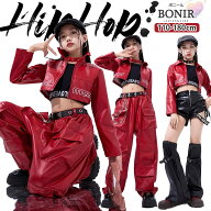 レッド 革 ジャケット キッズダンス ダンス衣装 ヒップホップ 女の子 赤 フェイクレザー 上着 へそ出し …