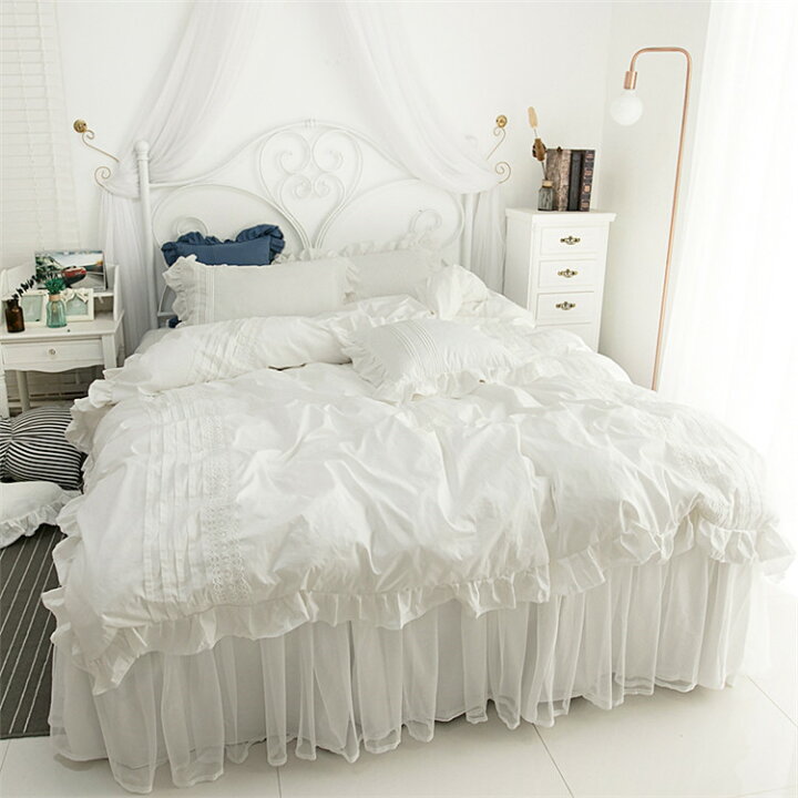 楽天市場 送料無料 布団カバー セミダブル 3点セット 綿100 掛け布団カバー ダブル 布団カバー フリル レース 姫系 おしゃれ 4点セット ベッド カバー おしゃれ ベッド カバー マットレスカバー マットレスシーツ ベッドスカート 北欧 寝具カバー ボニール