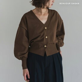 ＼マラソン限定！5000円以上購入で15％OFFクーポンで5049円／ゴールドボタンパフロングスリーブニットカーディガン 88-005071